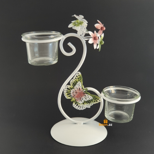 Металлический подсвечник "Цветочки и бабочка" 