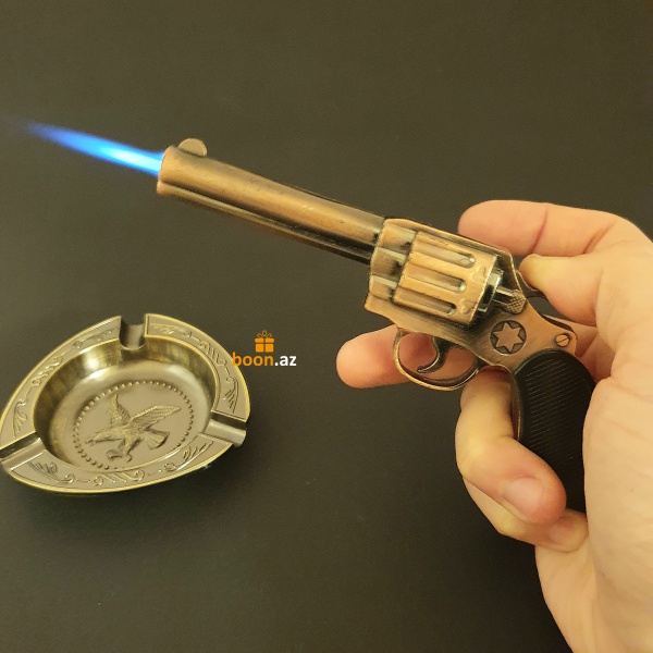 Набор пепельница с зажигалкой в виде револьвера