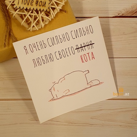 Открытка Я очень сильно сильно люблю своего кота (красный)