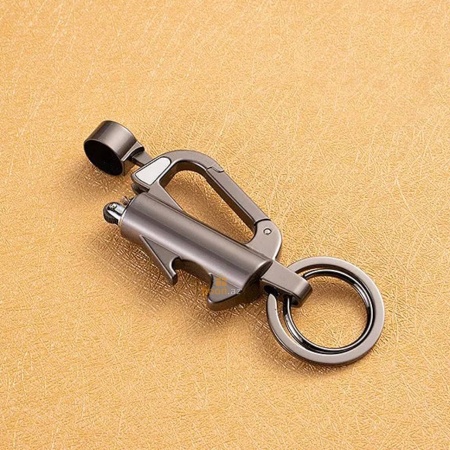 Зажигалка-брелок с карабином на бензине темно-серый