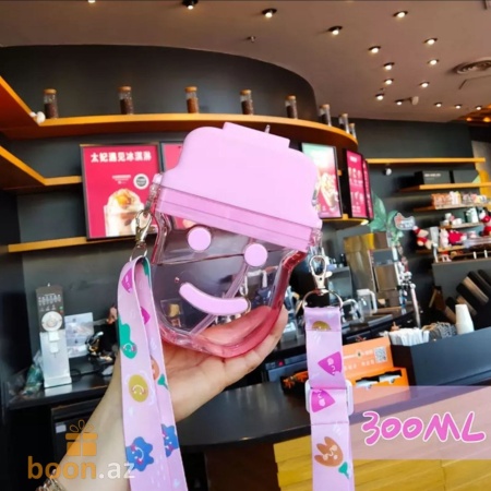 Бутылка для воды "Смайлик" с трубочкой  Smile bottle (pink)