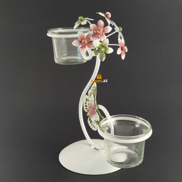 Металлический подсвечник "Цветочки и бабочка" 