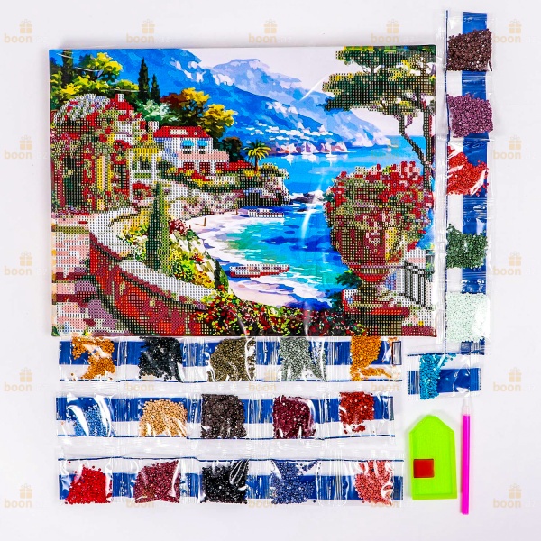 Алмазная вышивка с частичным заполнением «Домики» (30х40)