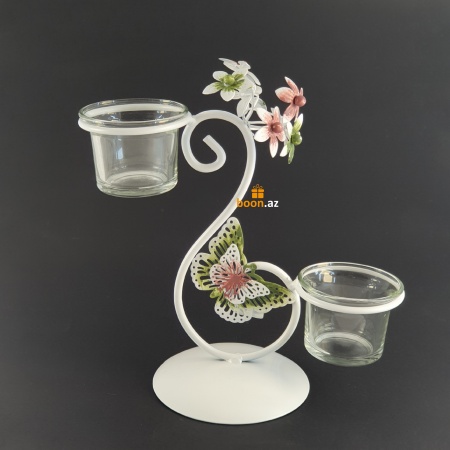 Металлический подсвечник "Цветочки и бабочка" 