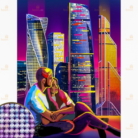 Алмазная вышивка с частичным заполнением «Влюблённая пара». (30х40)