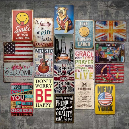 Декоративные жестяные таблички для интерьера (ретро стиль)